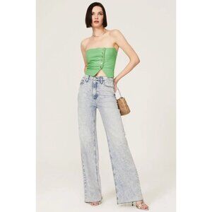 Retrofete Joelle Leather Strapless Top Green Womens Size Small